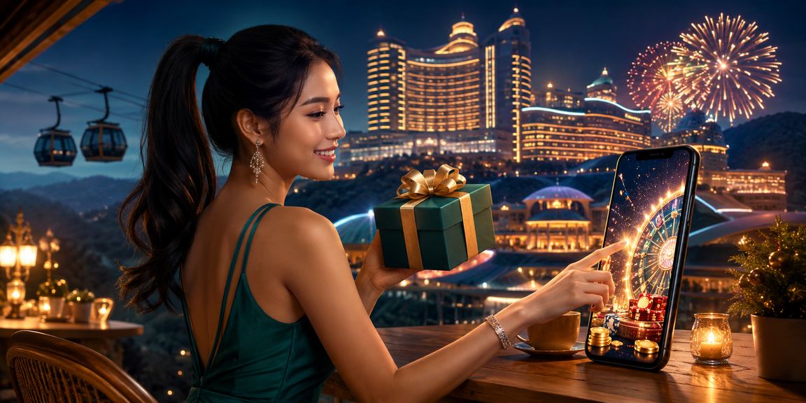 Pemain di Genting Highlands mengakses meja baccarat langsung o9win melalui telefon pintar